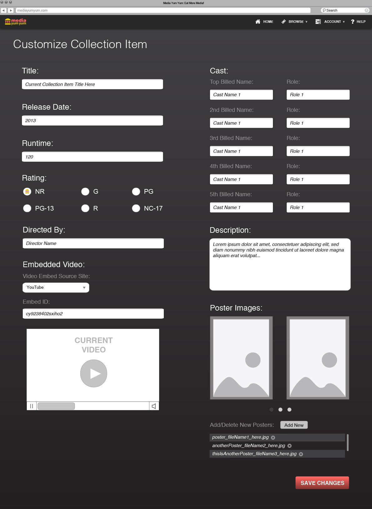 Media Yum Yum Edit Item Page Wireframe Image