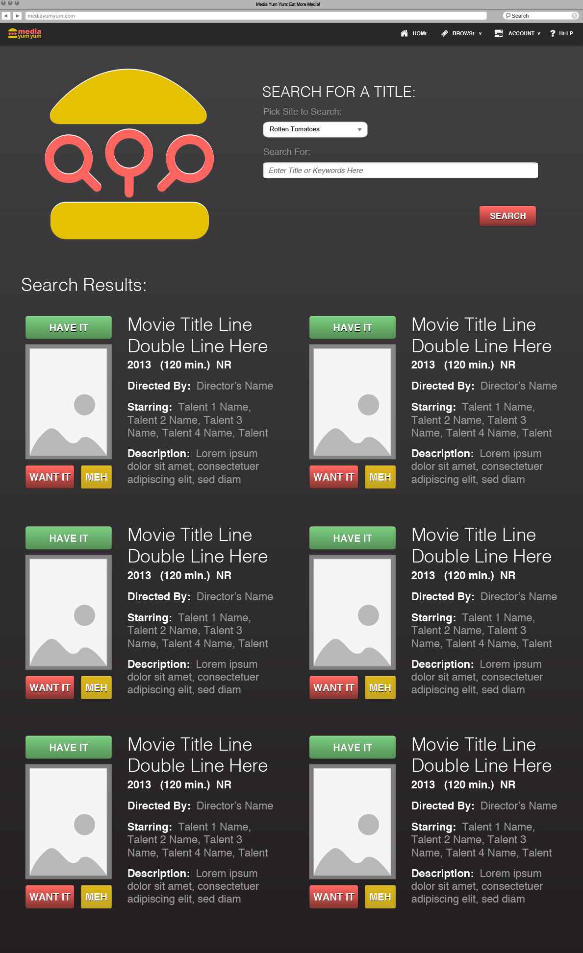 Media Yum Yum Profile Search Wireframe Image