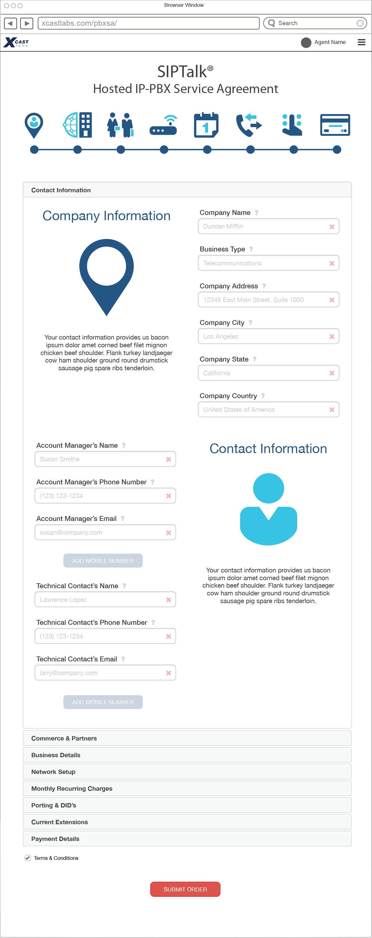 XCast Agreement Form Wireframe Image
