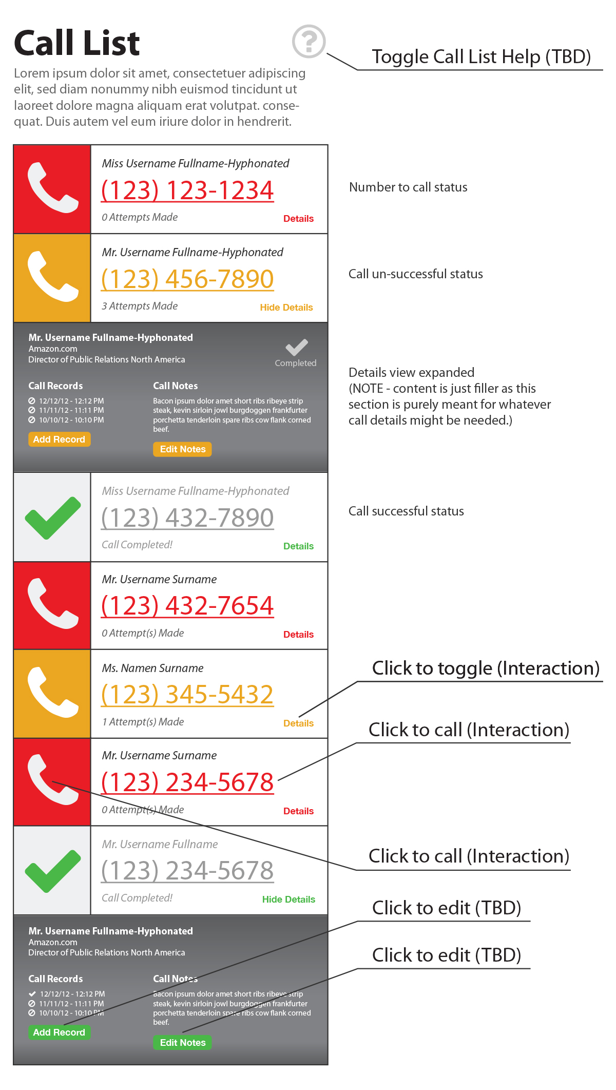 Mobile Optimized Call List Wireframe Image