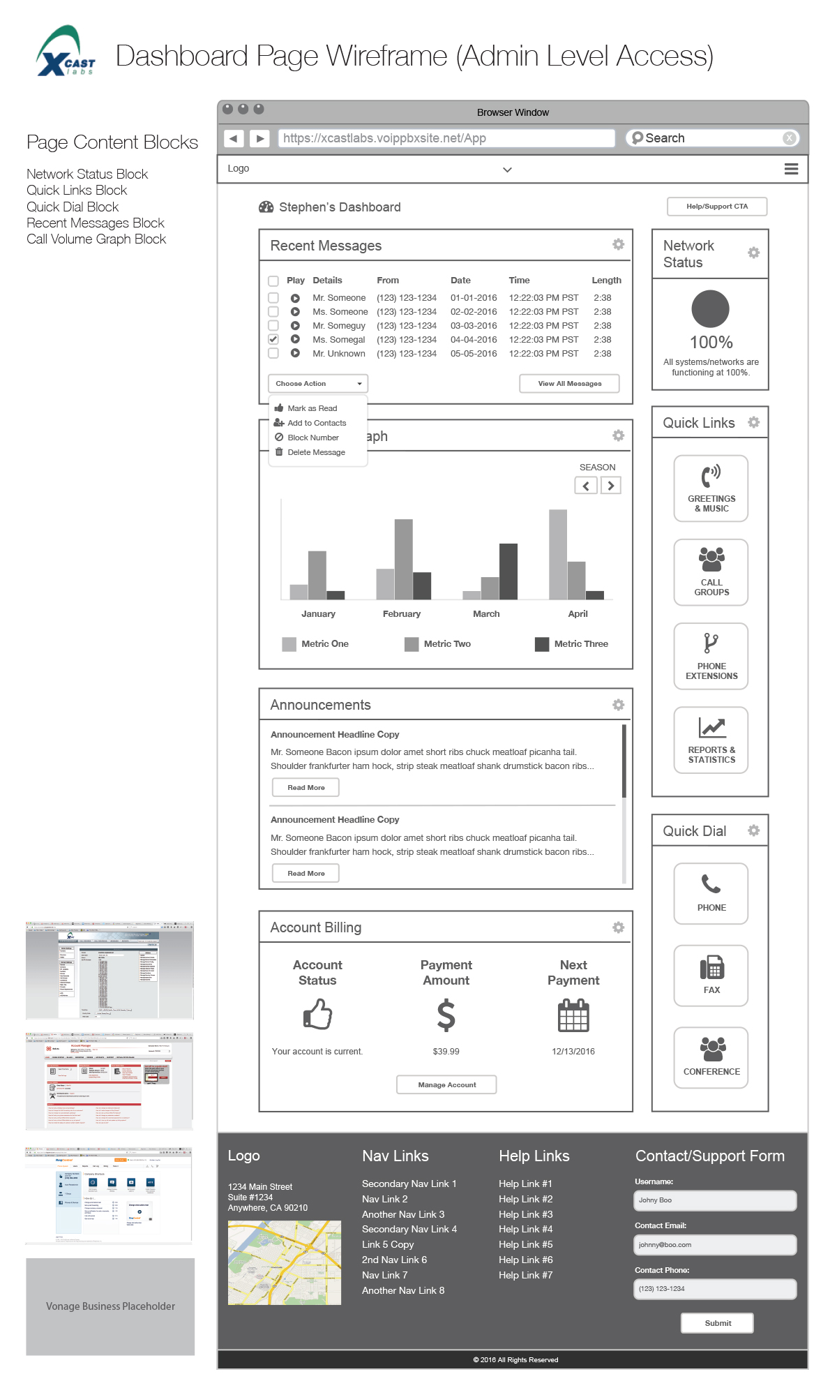 XCast Dashboard Wireframe Image